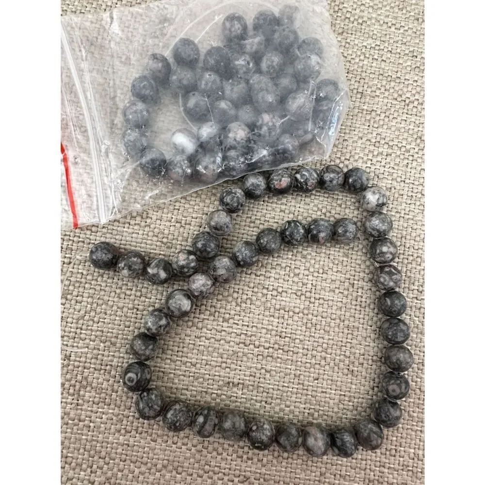 New Round Gray-Black Stone Beads